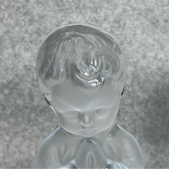 VTG Viking Glass Hand Made Praying Boy Girl 6" Frosted Crystal Bookends Figurine - Picture 12 of 13